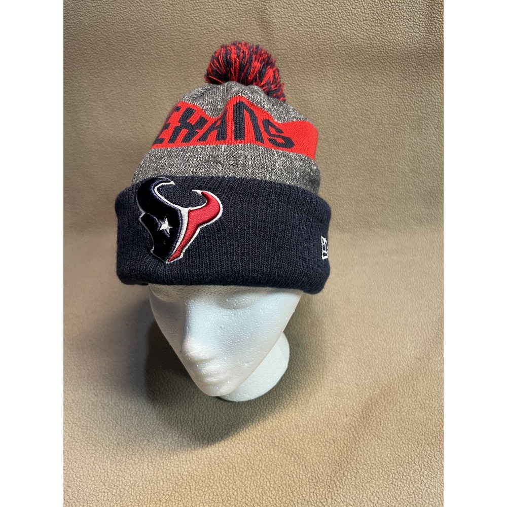 New Era Houston Texans NFL Knit Beanie Hat Navy Blue Grey Red Fleece Lined Pom